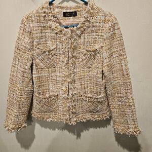 Women's Style by Shez Gold & White Tweed Blazer Jacket